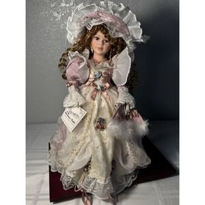 Duck House Heirloom Porcelain Doll Blonde Curly Hair Hat & Parasol
